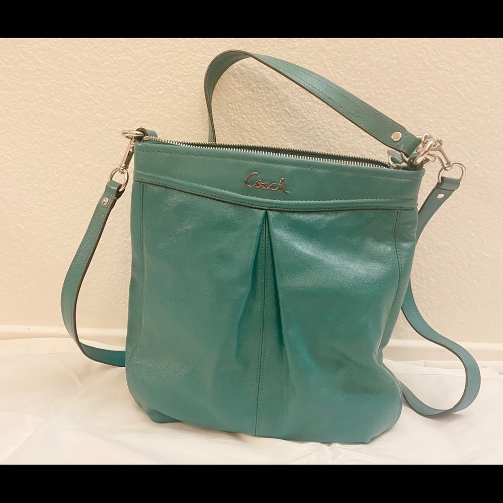 Coach Green Leather Crossbody Purse Medium Sized